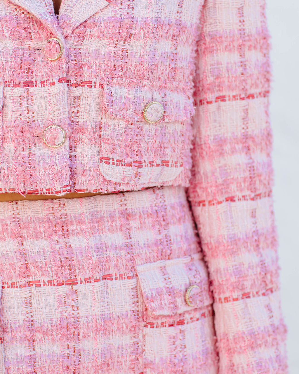 Rayanne Pocketed Crop Tweed Blazer - Pink - FINAL SALE
