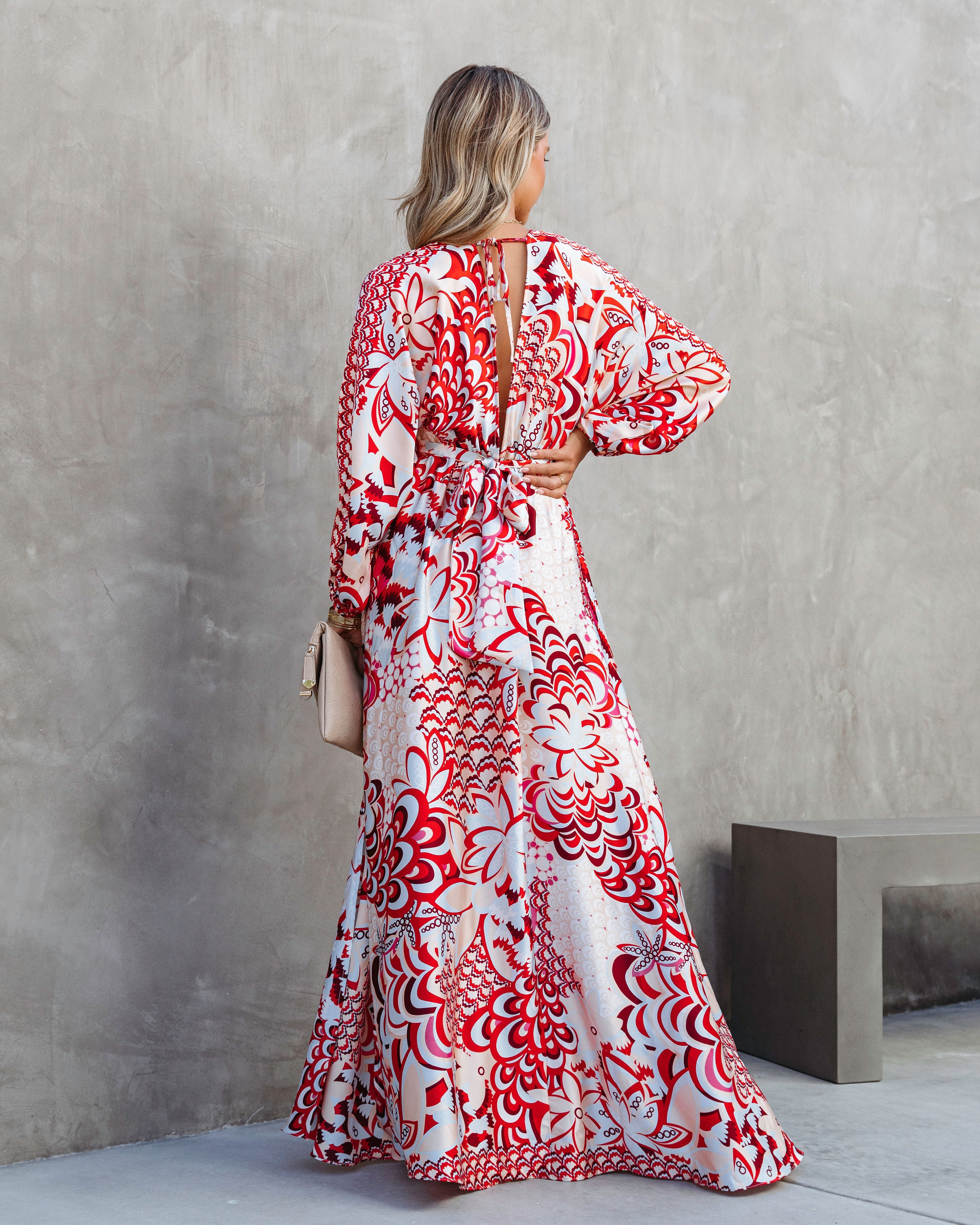 Fall At The Marina Satin Printed Side Slit Maxi Dress