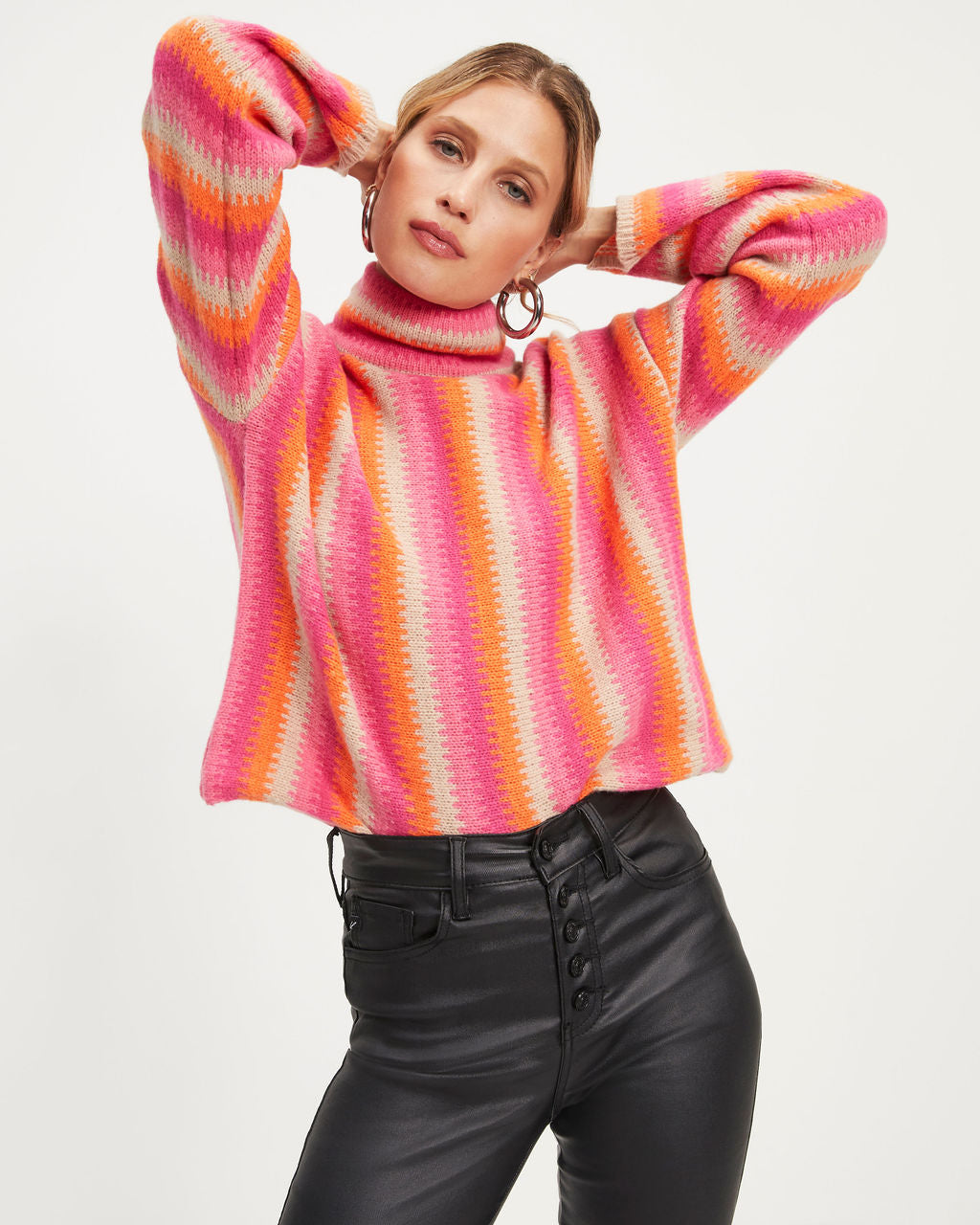 Joyful One Striped Knit Turtleneck Pullover Sweater