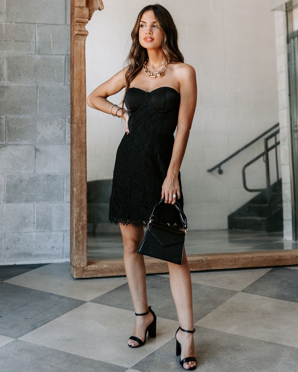 To Be With You Lace Strapless Corset Mini Dress - Black