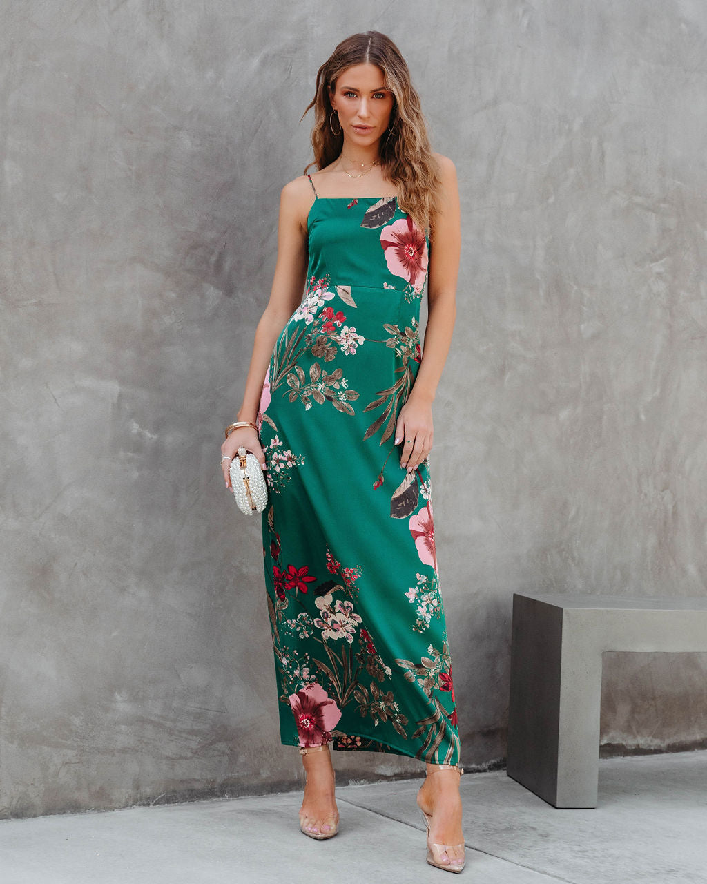 Ramona Satin Floral Maxi Dress Green 711fashion 2879