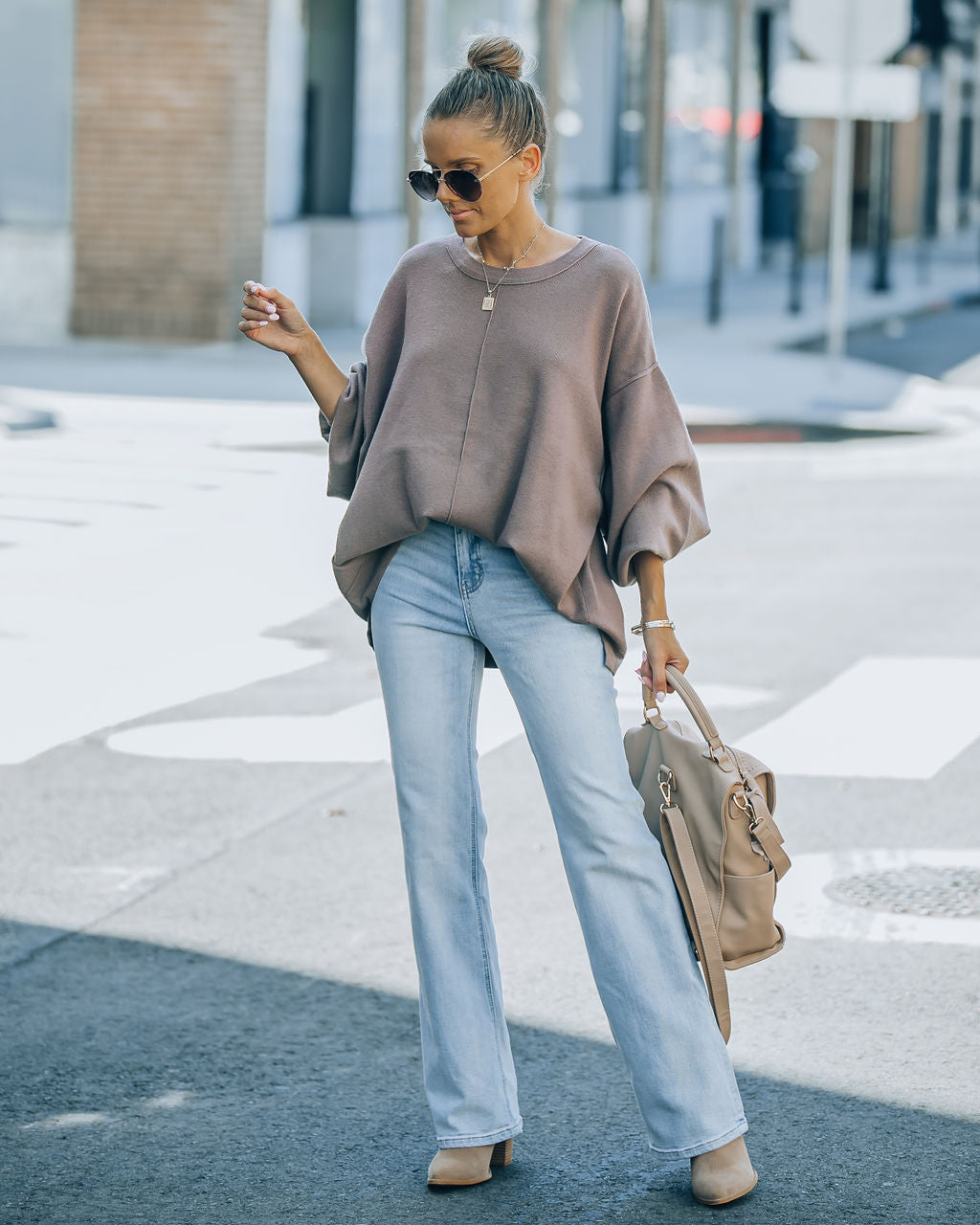 Running Errands Knit Oversized Pullover Sweater - Chocolate