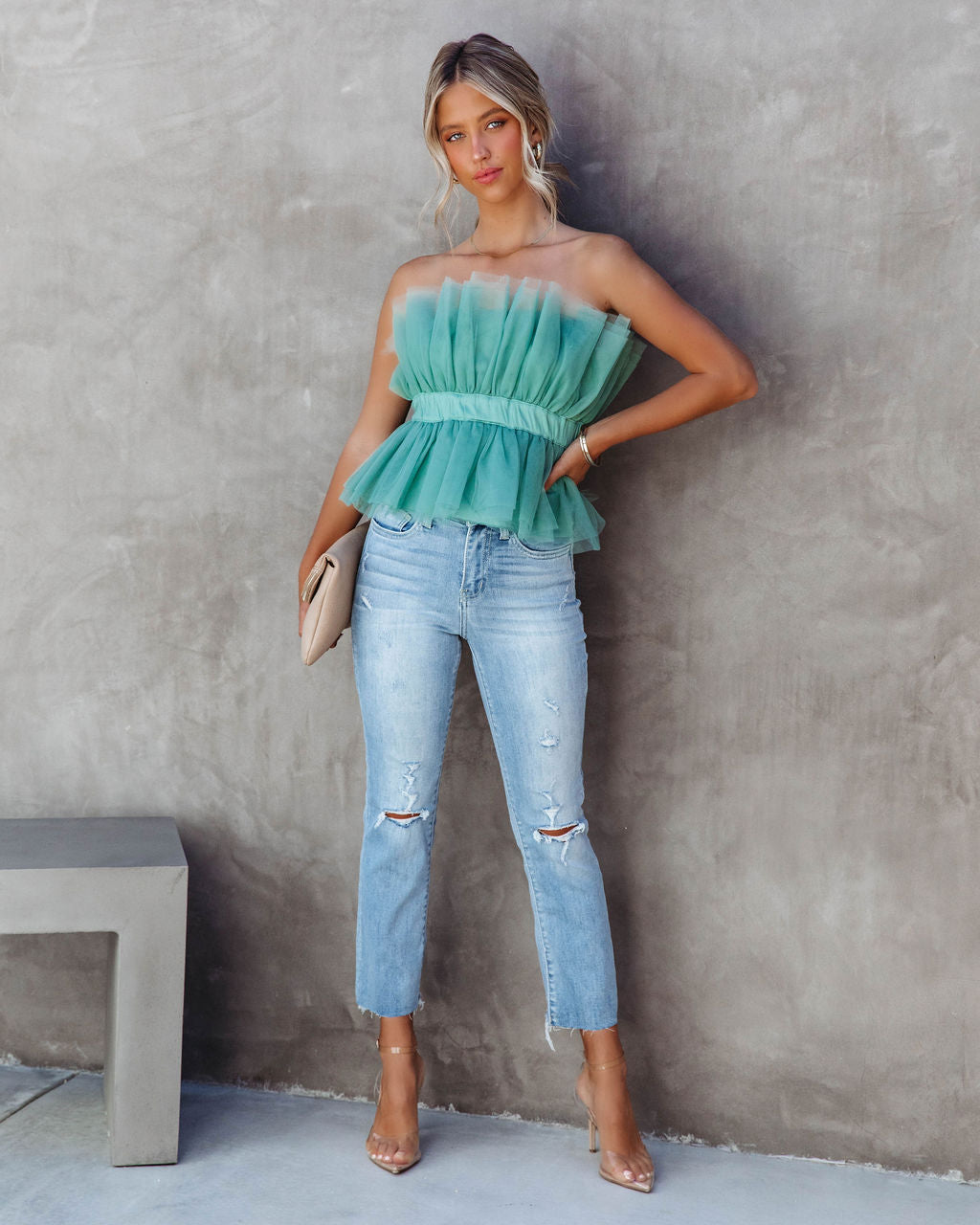 Bradshaw Moment Strapless Tulle Top - Sage