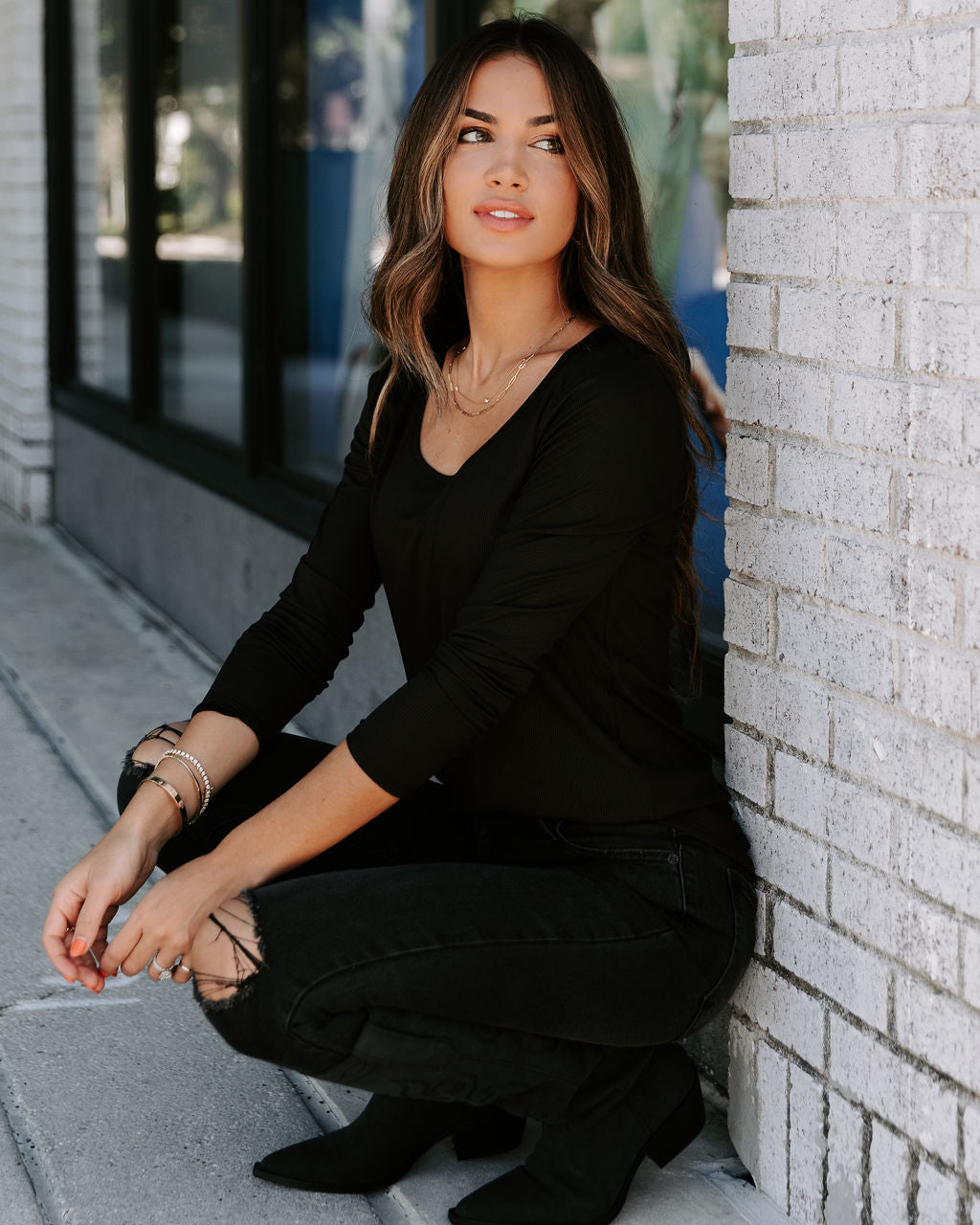 Elm Ribbed Long Sleeve Top - Black