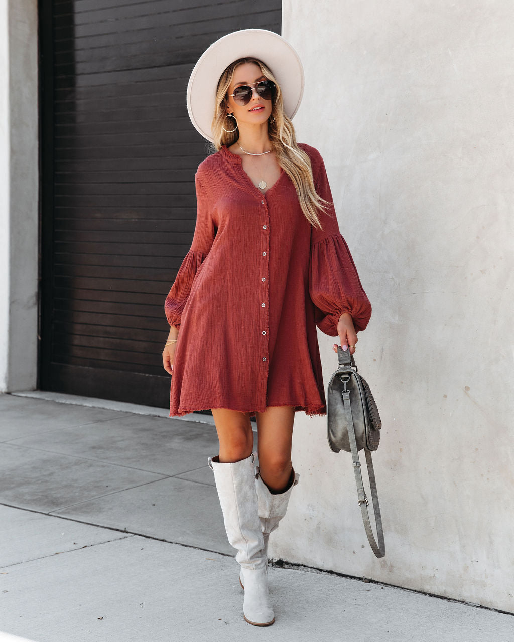 Blakeley Cotton Pocketed Button Down Shirt Dress - Clay