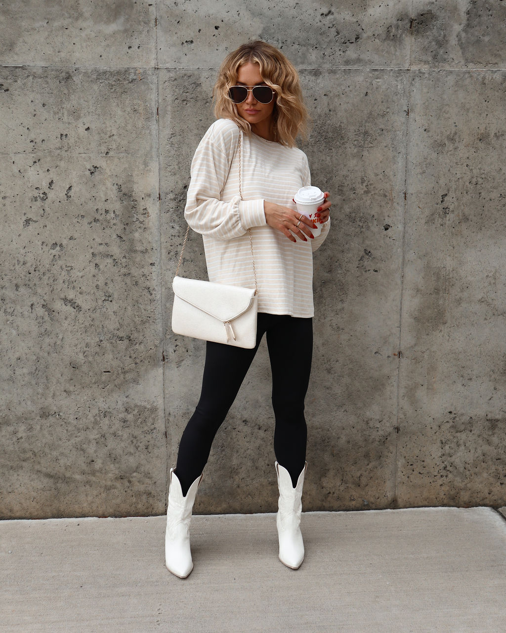 Boulder Stripe Long Sleeve Top - Beige