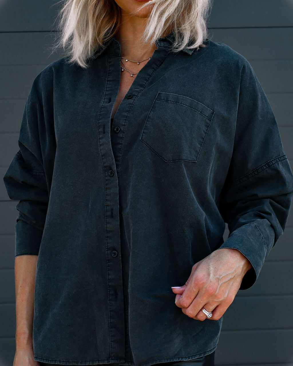 Surplus Cotton Collared Button Down Top - Washed Black