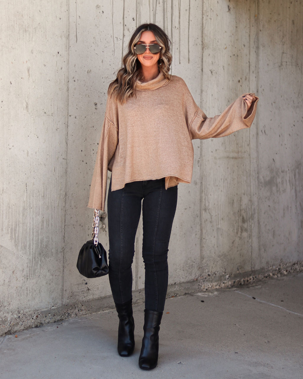 Unfinished Biz Knit Turtleneck Pullover Sweater - Latte
