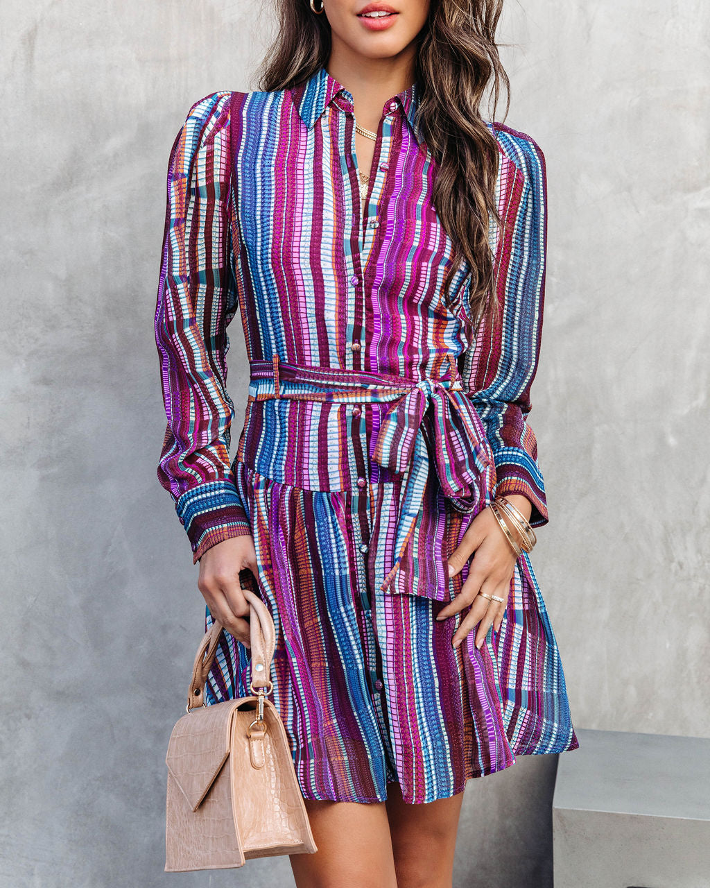 Keeps On Giving Printed Button Down Shirt Dress