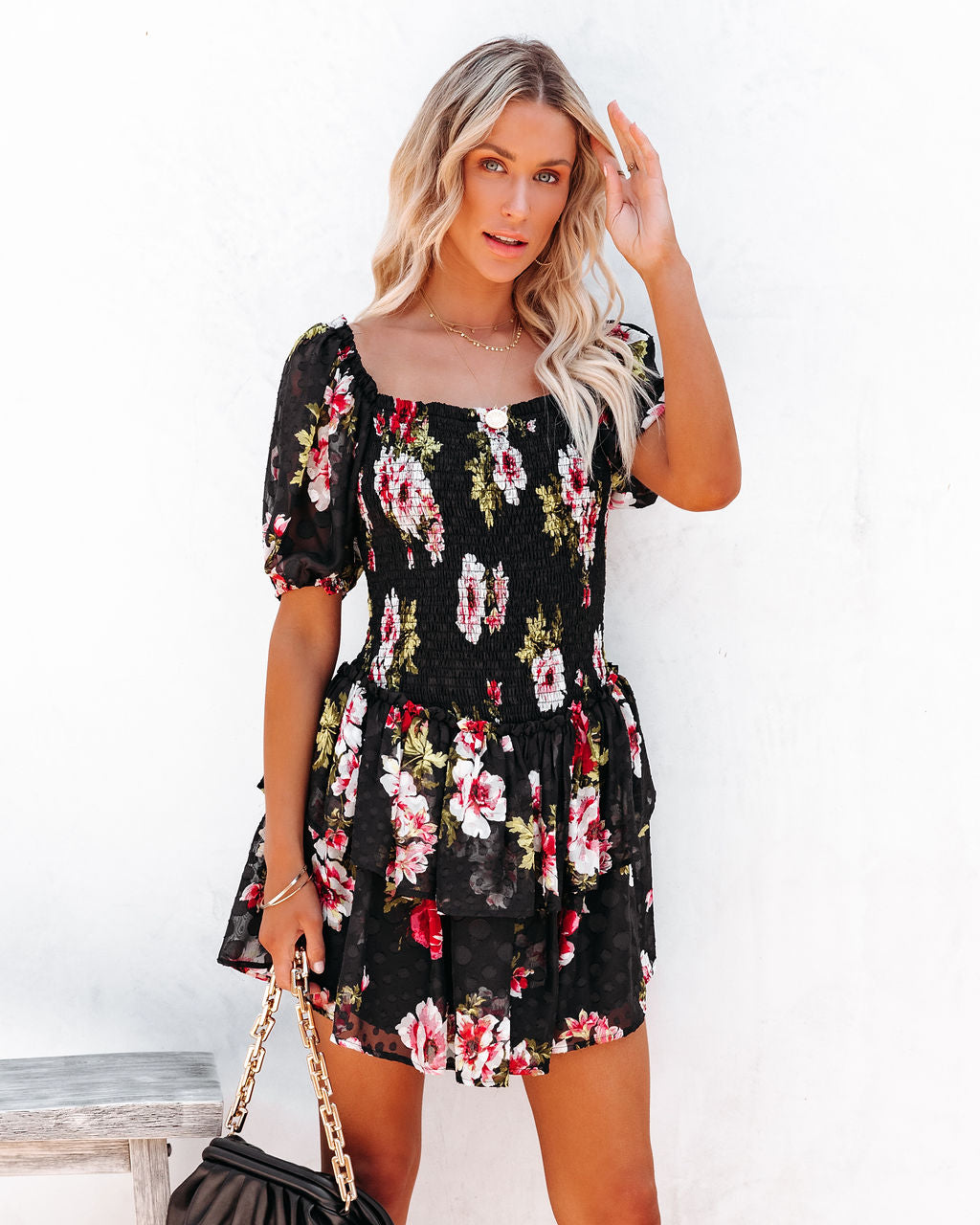 Ready For Romance Embossed Smocked Floral Mini Dress - FINAL SALE