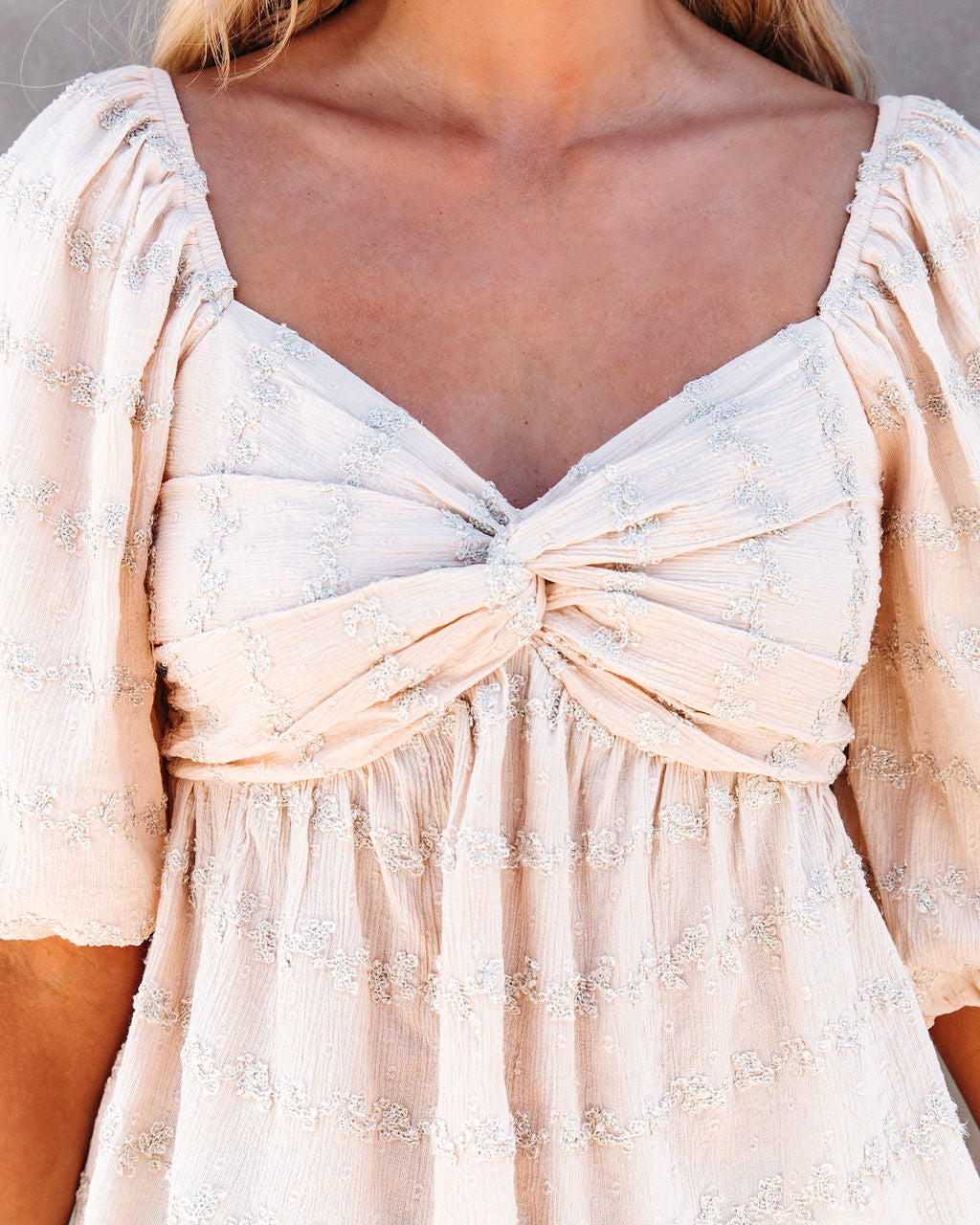 Divine Textured Puff Sleeve Top - Cream - SALE