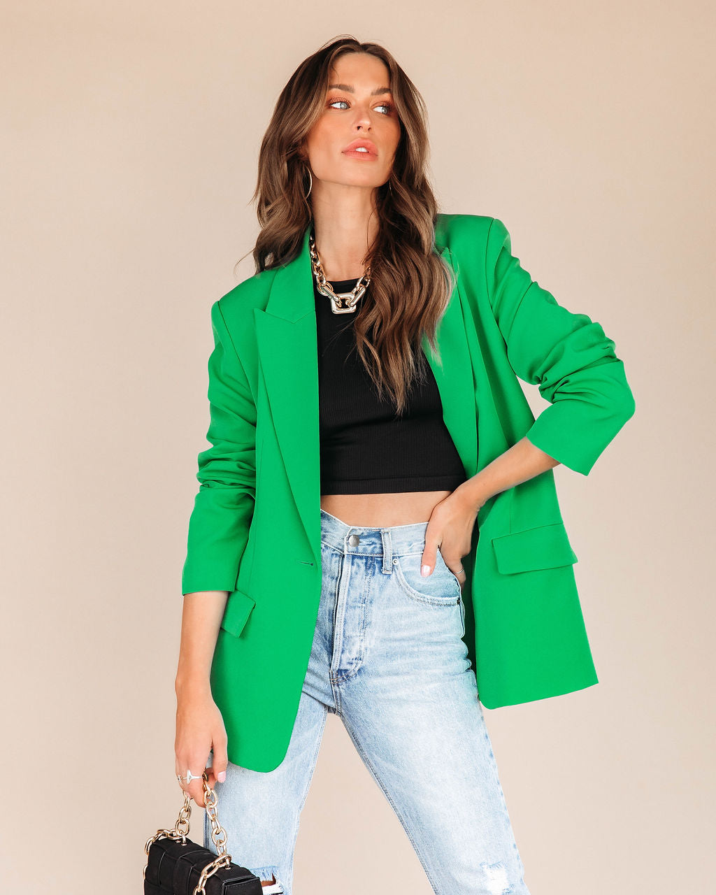 Makayla Pocketed Blazer - Green