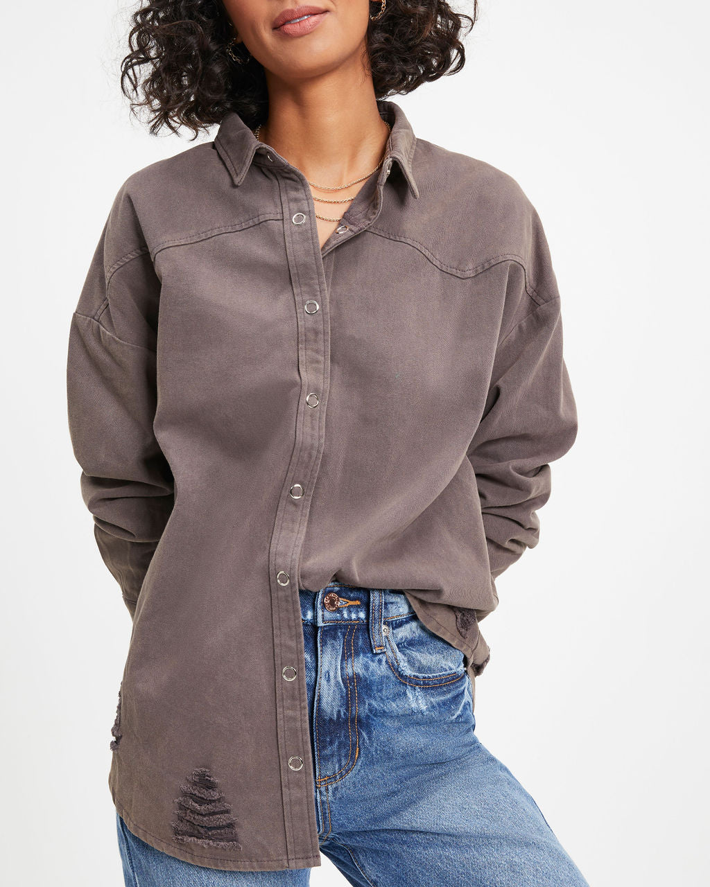 Colton Cotton Distressed Denim Jacket - Charcoal