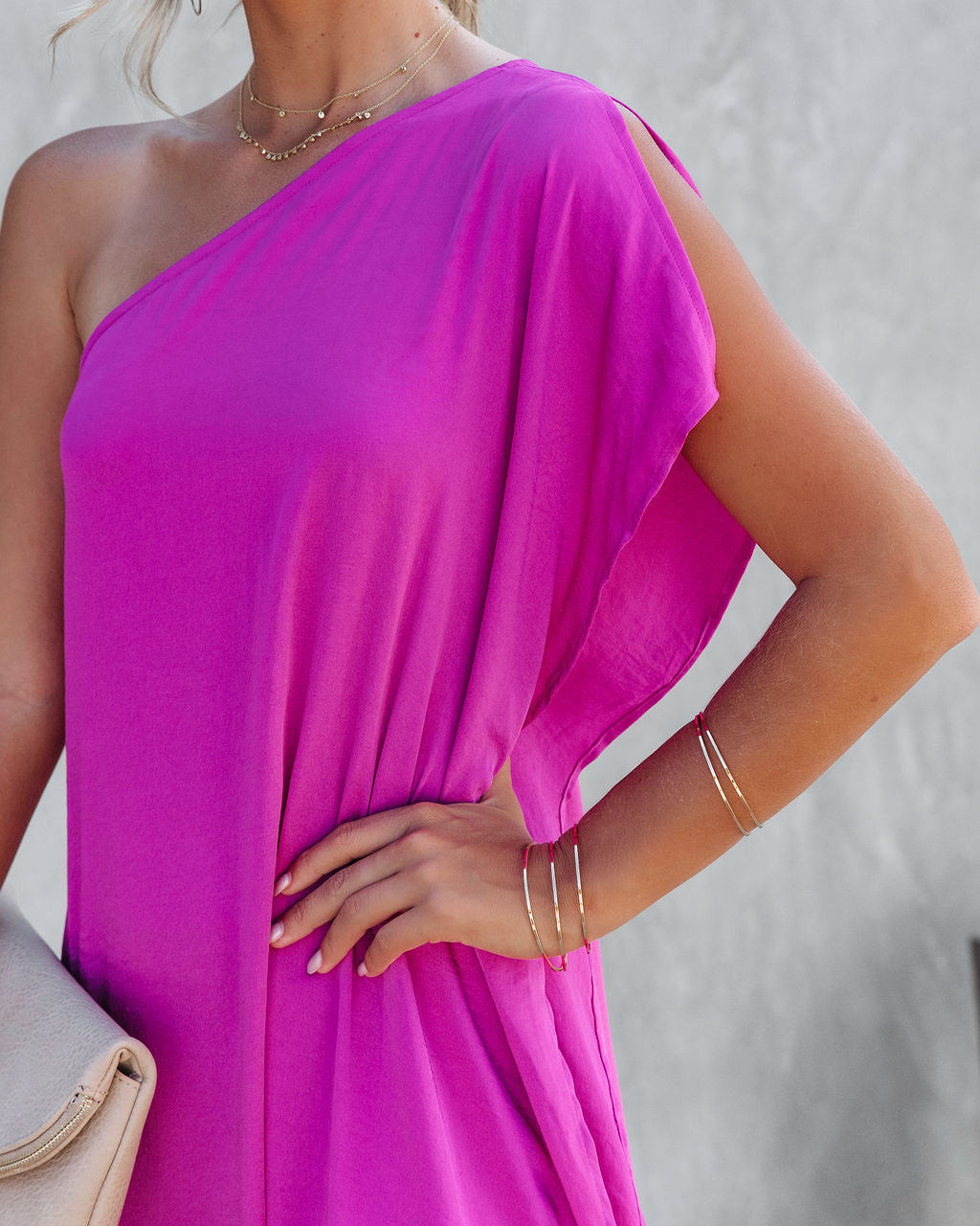 Gala Affair Satin One Shoulder Maxi Dress - Orchid