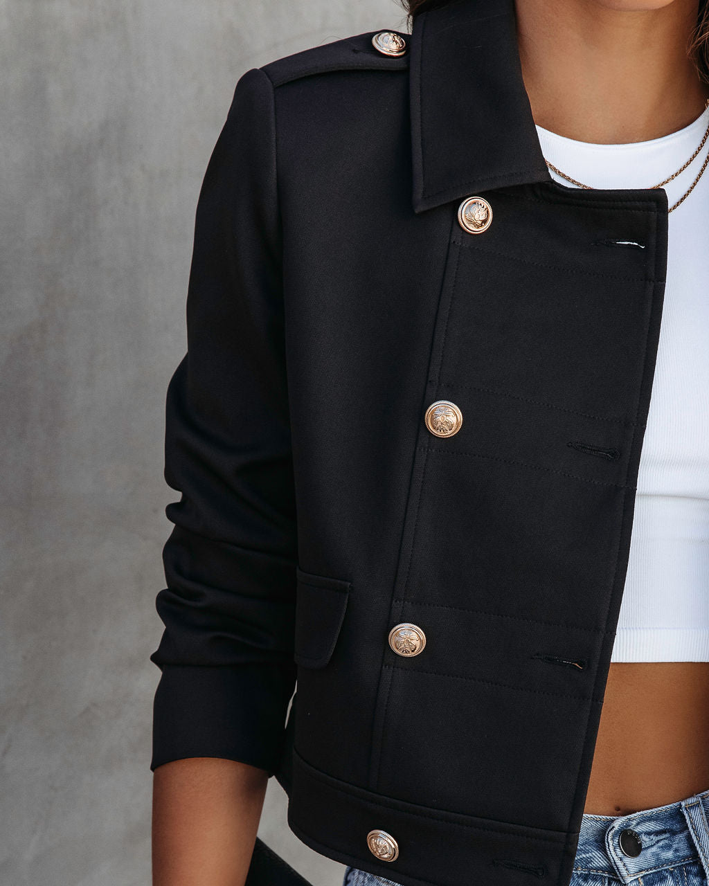 Always A Classic Gold Button Jacket - Black