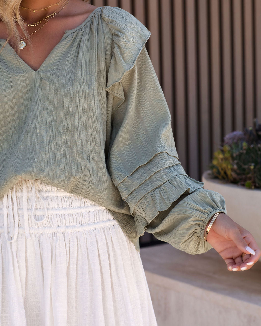 Talsey Cotton Textured Top - Olive - FINAL SALE