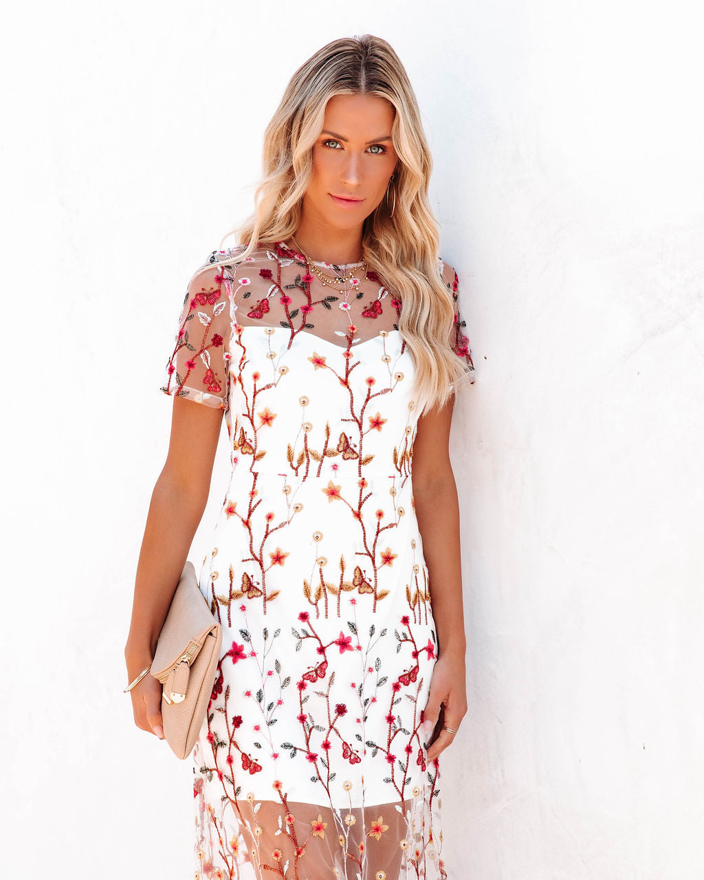 Immeasurable Joy Embroidered Mesh Maxi Dress - White - FINAL SALE