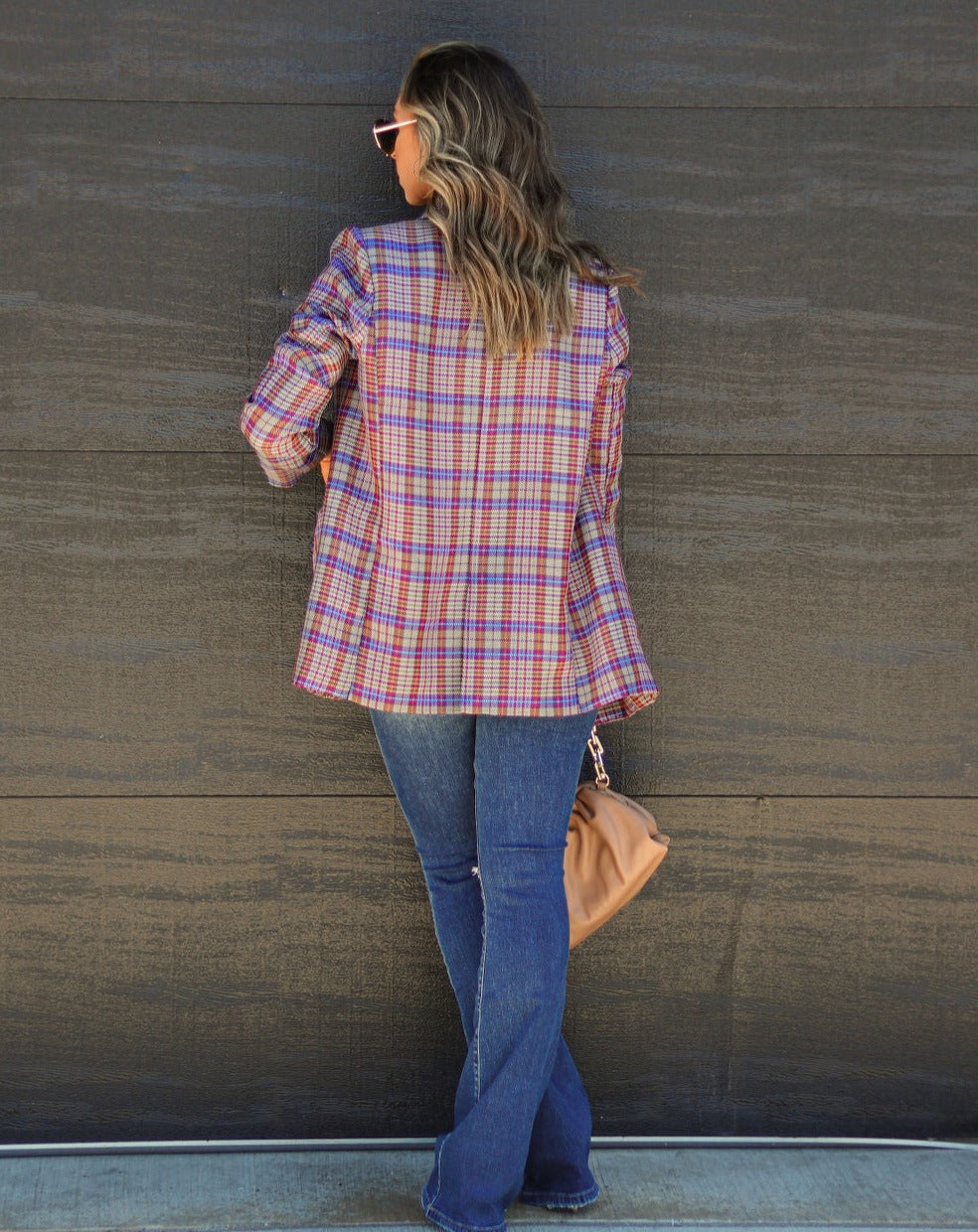 Front And Center Plaid Pocketed Blazer
