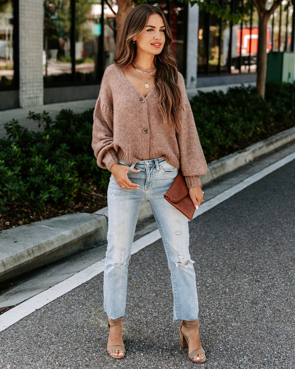 Cardi Weather Balloon Sleeve Cardigan - Cocoa - SALE