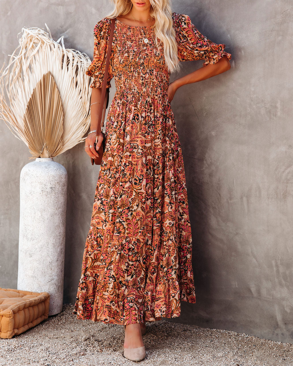 Unseen Beauty Smocked Paisley Maxi Dress