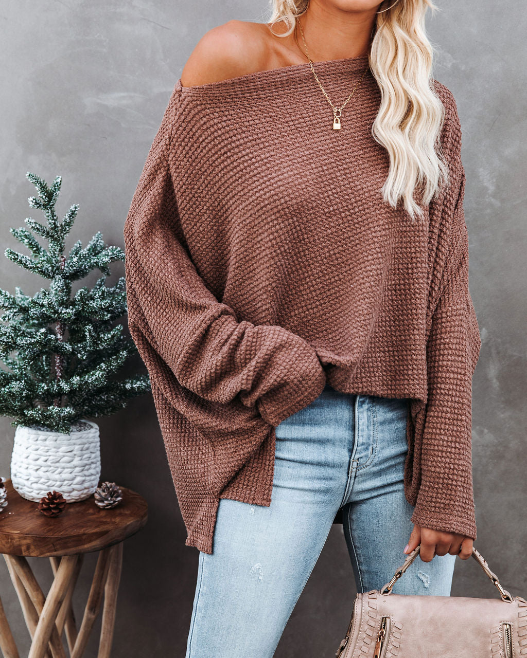 Lovell Boat Neck Thermal Knit Top - Wood