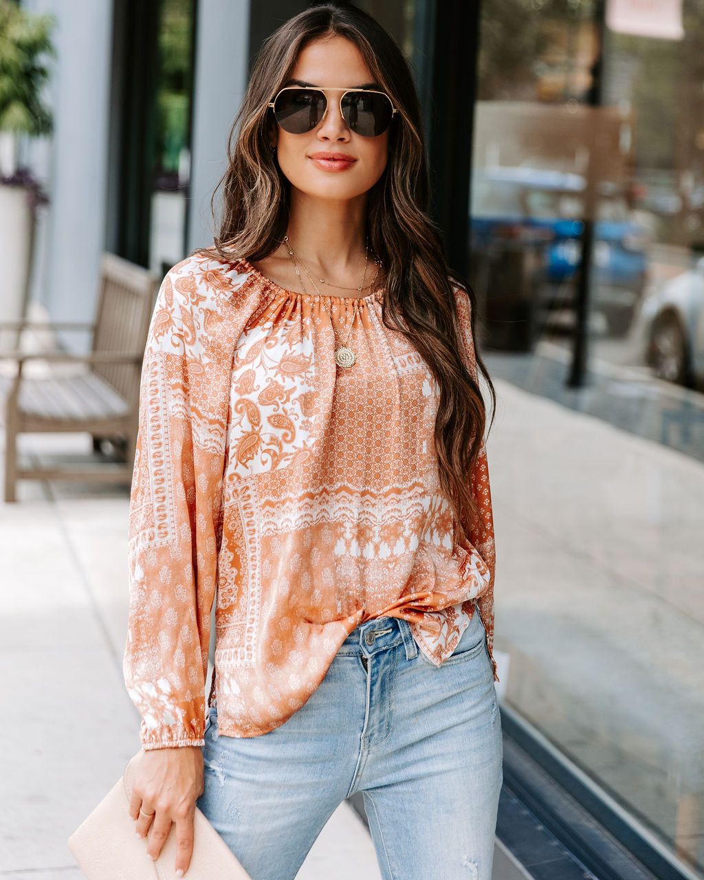 Donna Printed Cutout Top - Clay - FINAL SALE