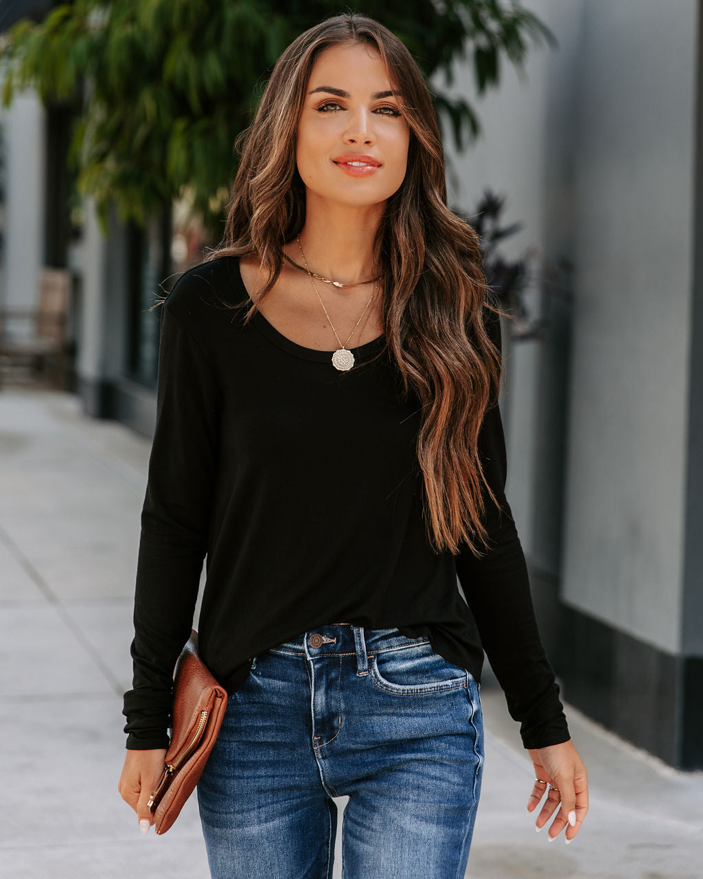 Kimberly Scoop Neck Long Sleeve Top - Black