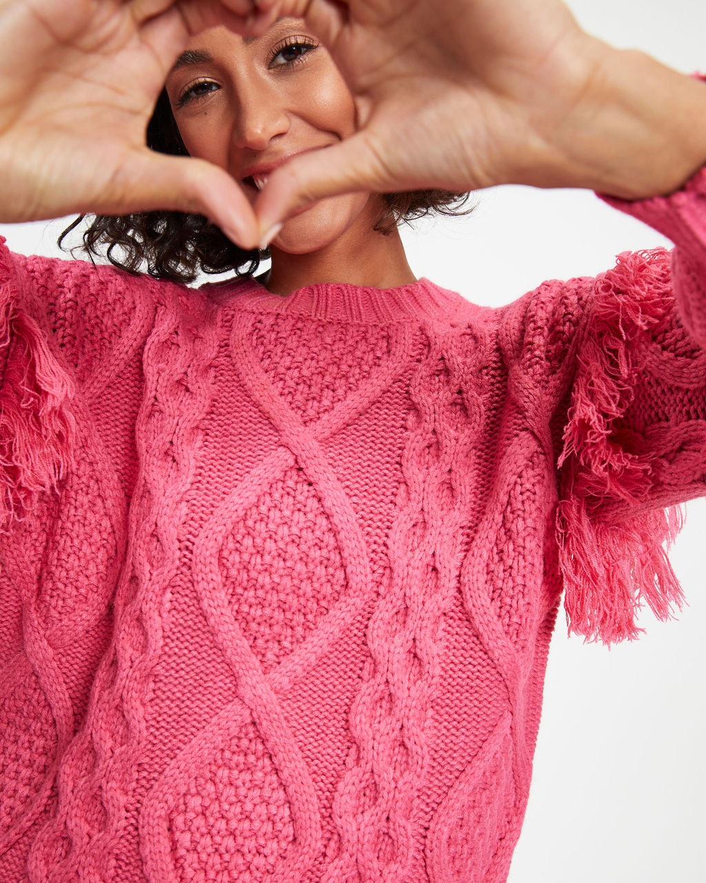 Sun Goes Down Cable Knit Fringe Pullover Sweater - Magenta - FINAL SALE