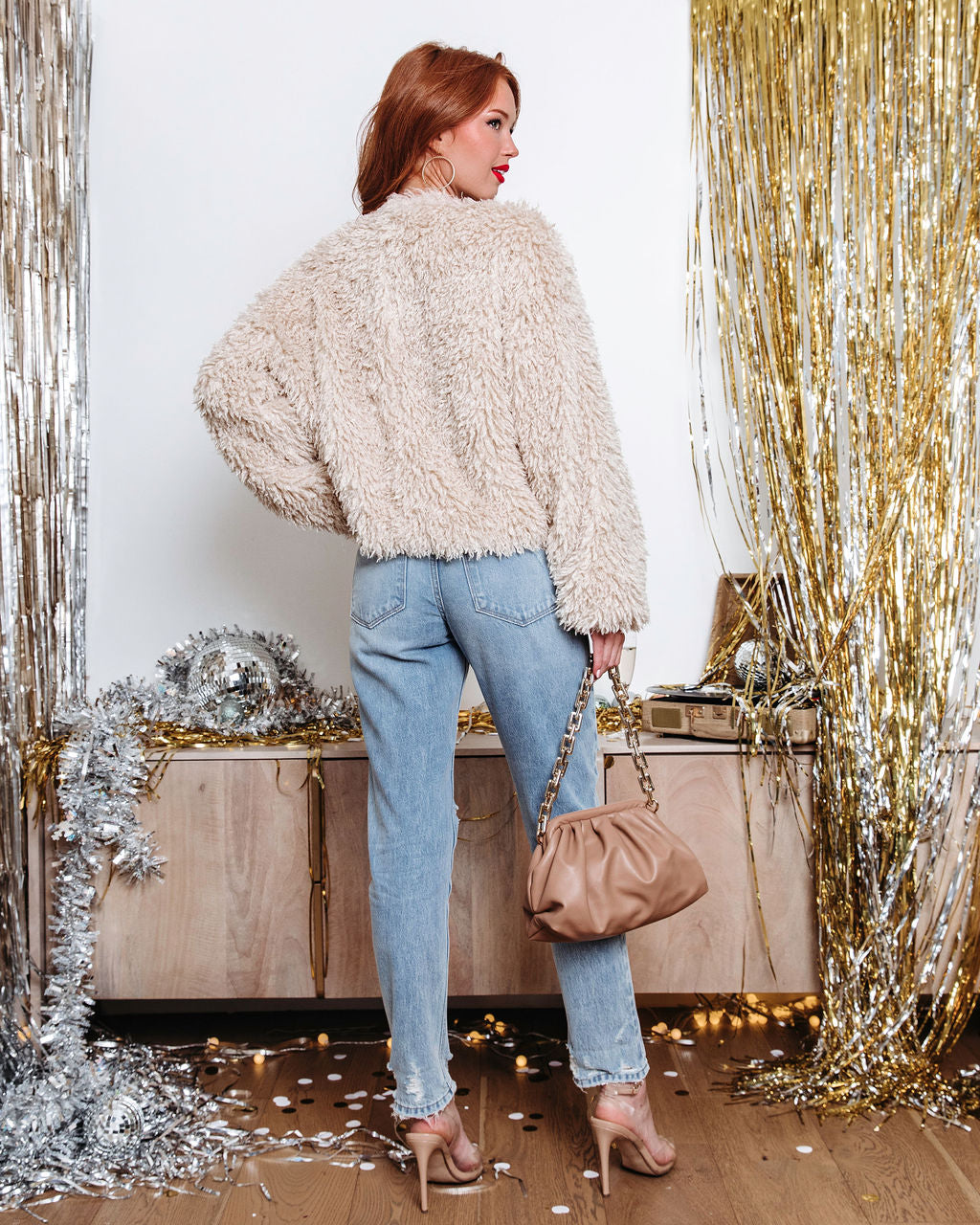 Mila Pocketed Shaggy Faux Fur Jacket - Cream