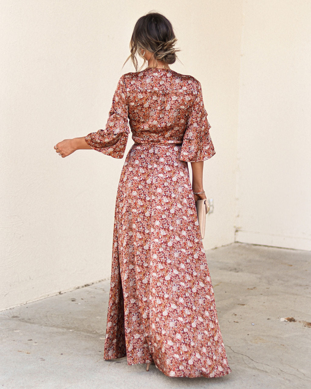 Dylann Satin Floral Wrap Maxi Dress