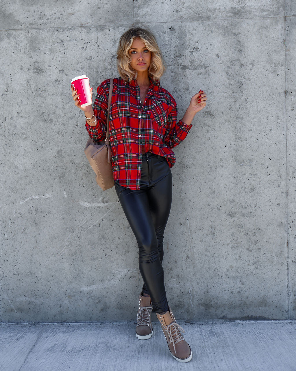 Peppermint Mocha Mood Plaid Button Down Top