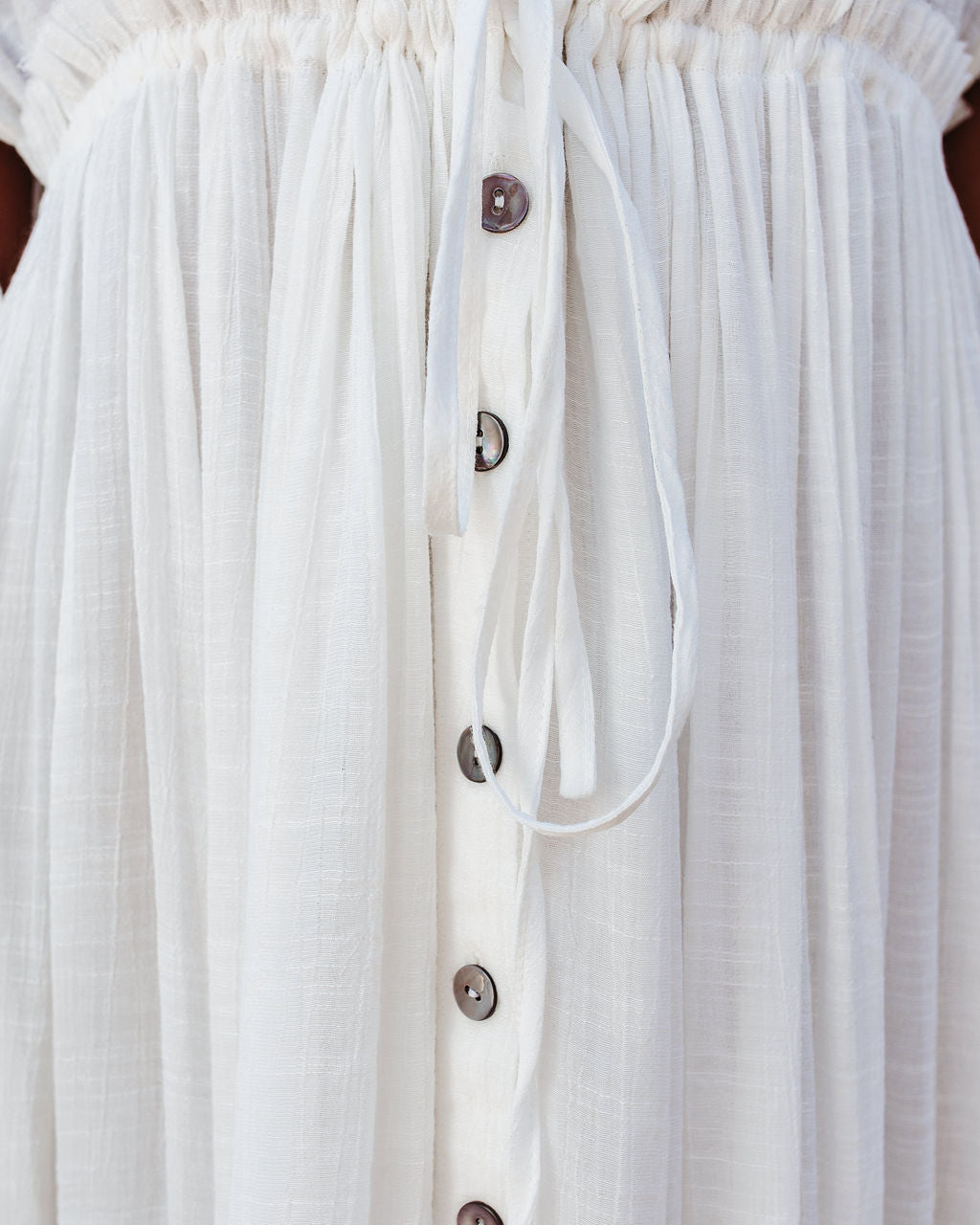 Anika Pocketed Button Down Ruffle Maxi Dress - Marshmallow - FINAL SALE