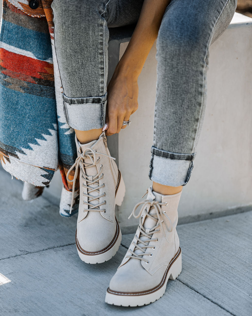 Marissa Faux Suede Lace Up Boot - Beige