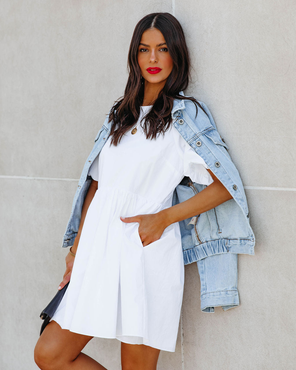 Dodie Cotton Pocketed Puff Sleeve Babydoll Dress - White - FINAL SALE