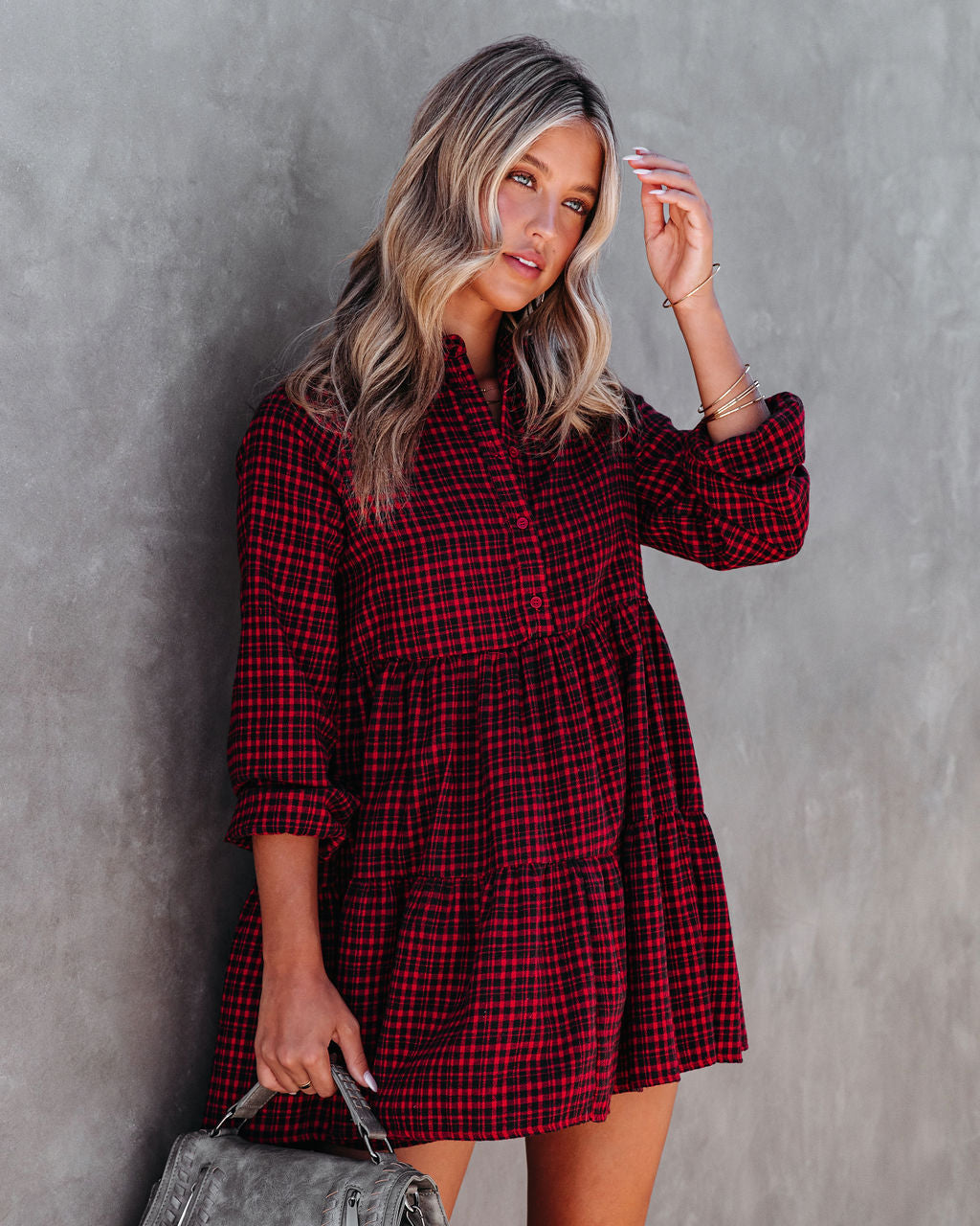 Brittany Plaid Tiered Mini Dress