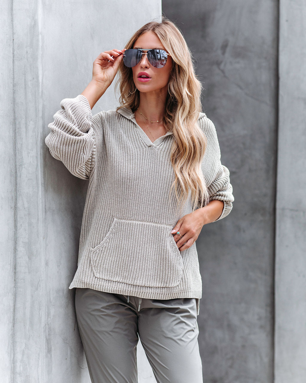 Orion Knit Hooded Pullover Sweater - Taupe - SALE
