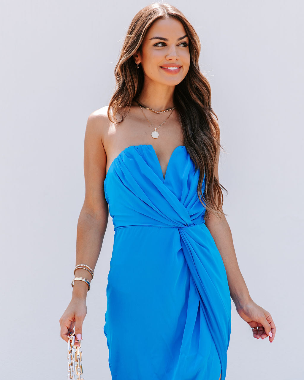 Classy And Fabulous Strapless Satin Midi Dress - Cobalt - FINAL SALE