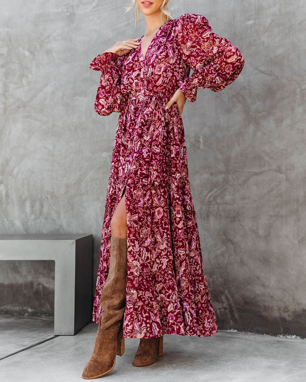 Plenty To Celebrate Floral Metallic Tiered Maxi Dress