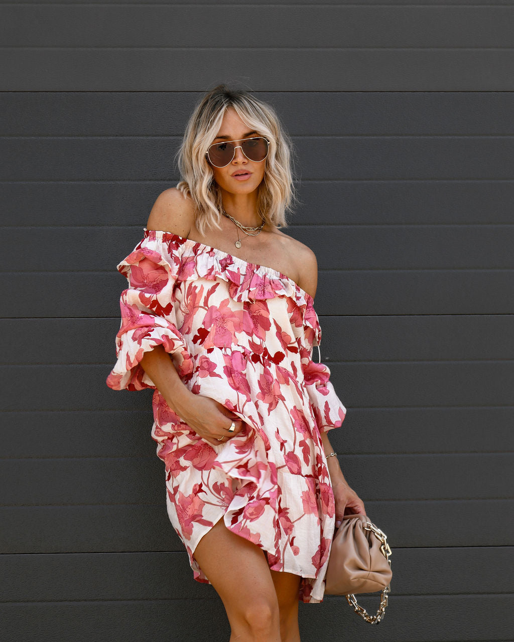 Margaret Floral Ruffle Off The Shoulder Mini Dress