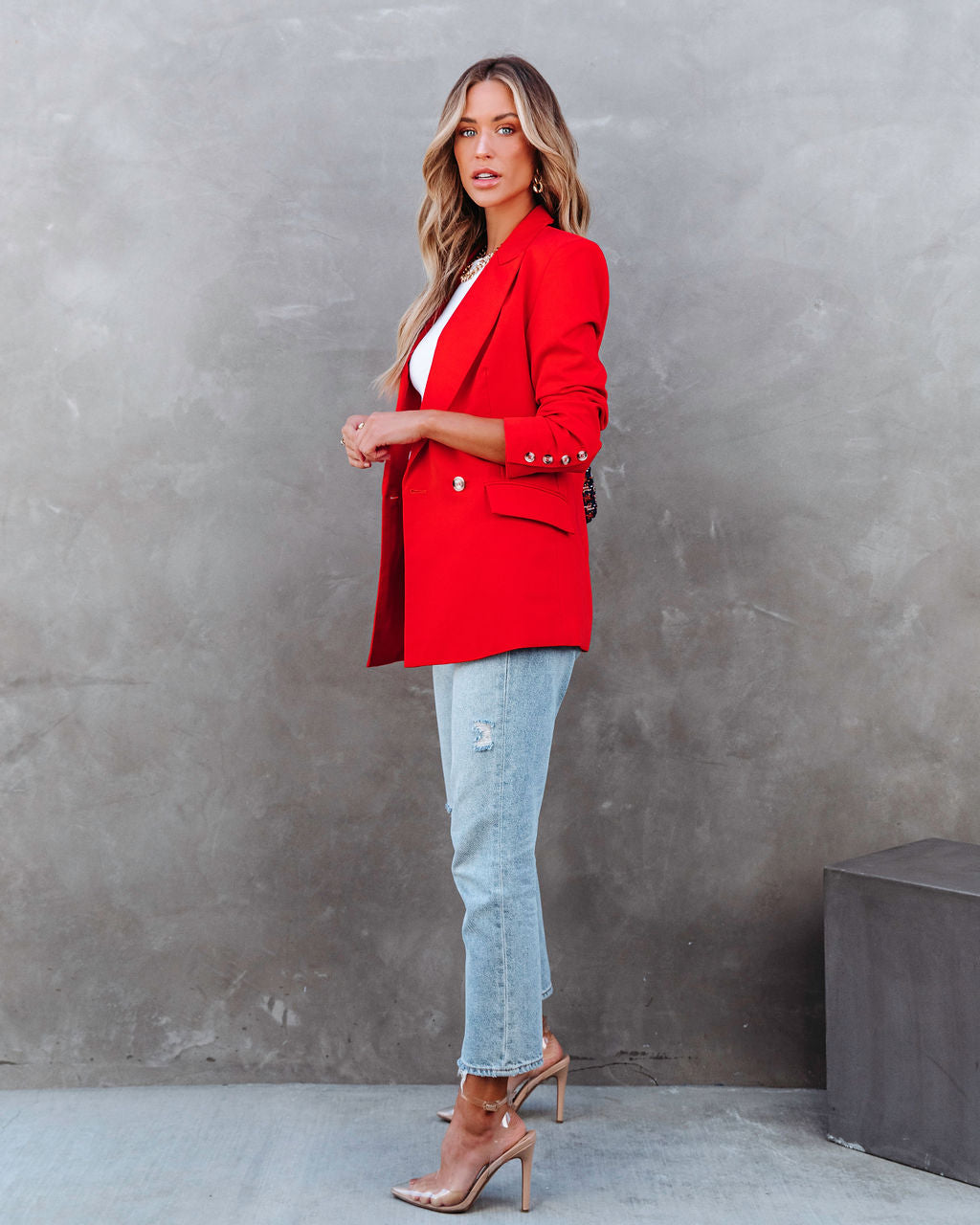 Angelita Pocketed Blazer - Red