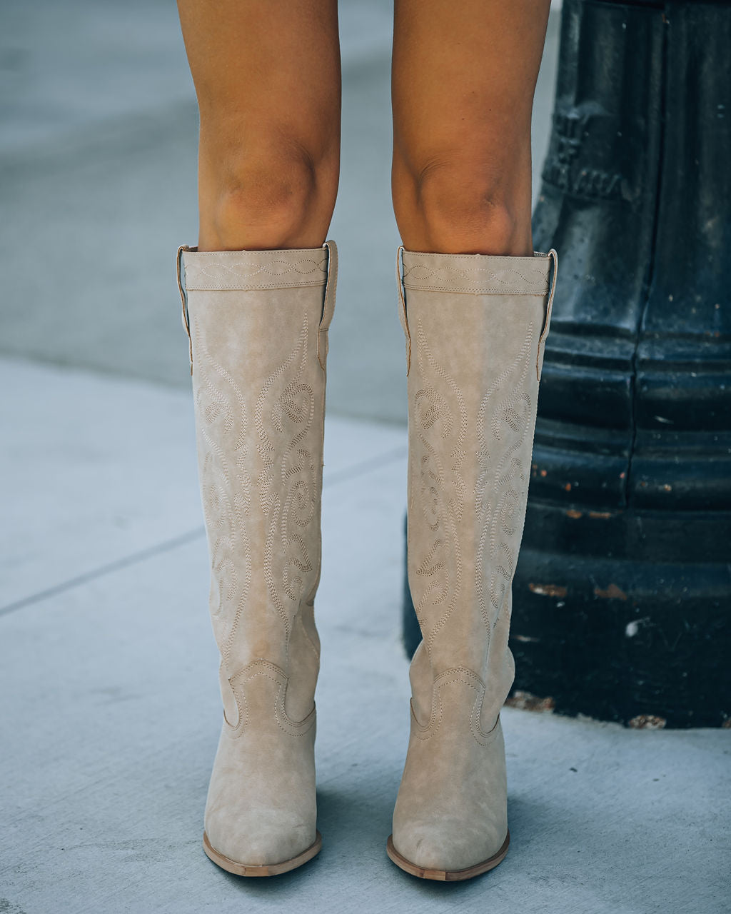 Carolina Western Faux Leather Boots - Sand
