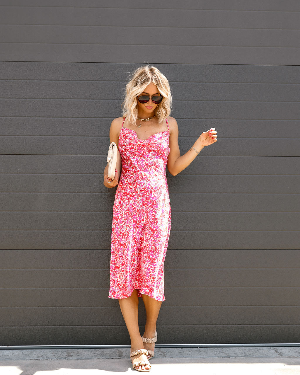 Ruby Floral Satin Slip Midi Dress