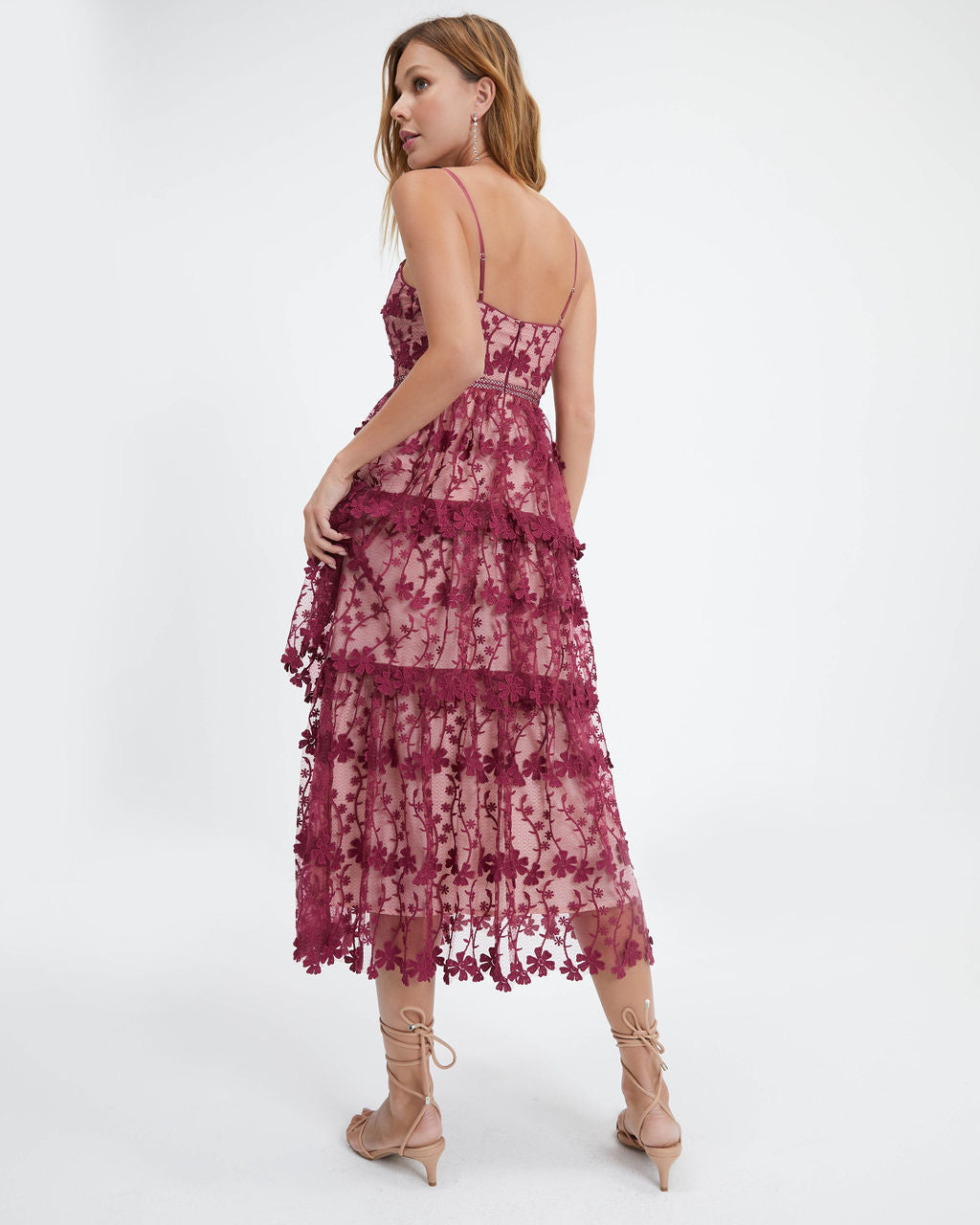 Pascal Tiered Crochet Lace Midi Dress - Wine - FINAL SALE