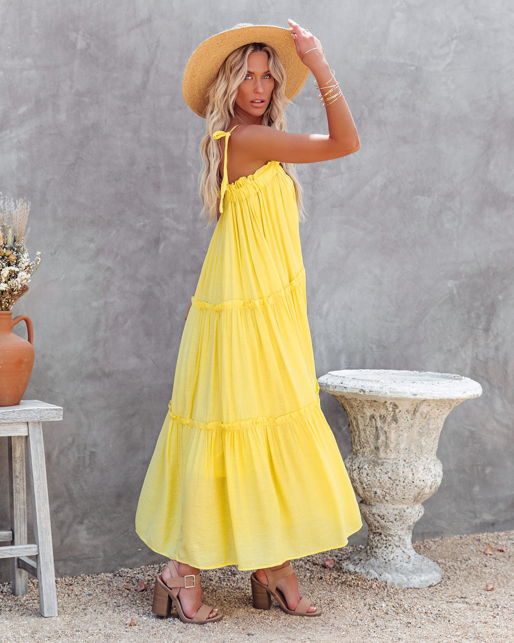 Catch The Sun Tiered Midi Dress - Lemon - FINAL SALE