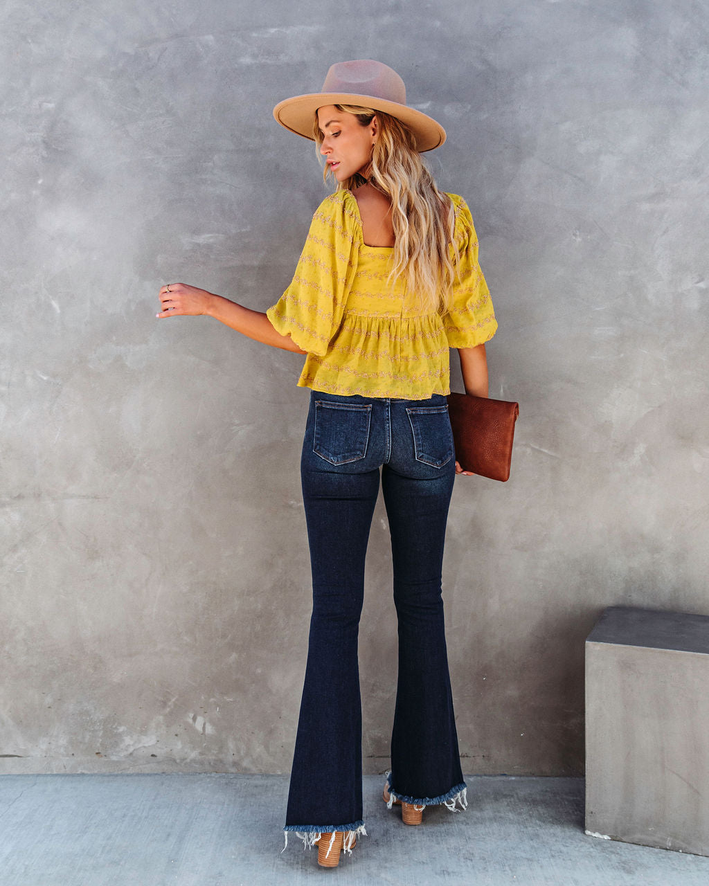 Divine Textured Puff Sleeve Top - Mustard - SALE