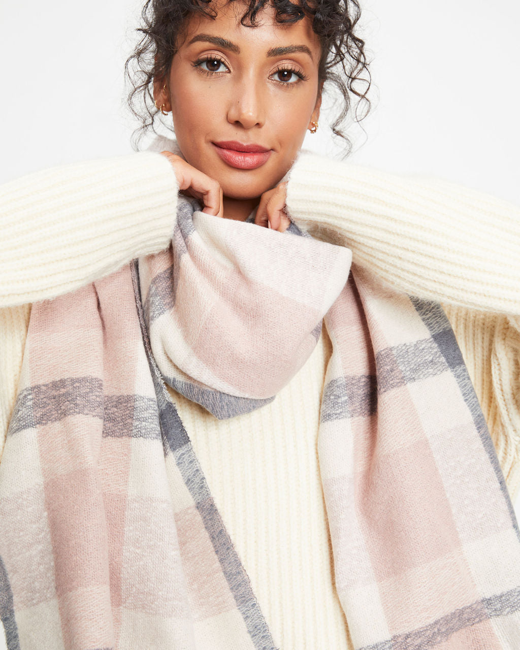 Slush Plaid Scarf - Light Pink
