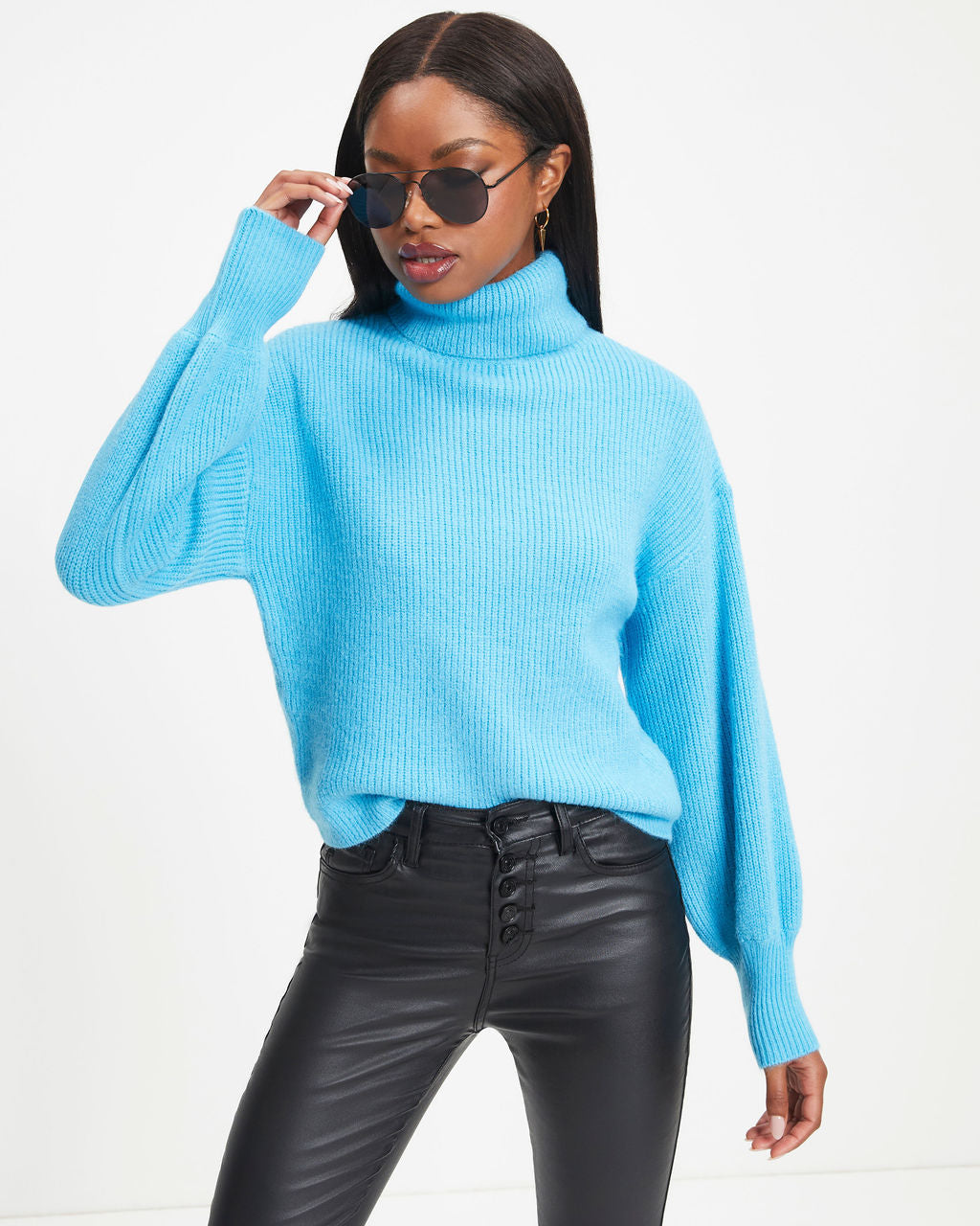 Ready Set Snow Turtleneck Knit Sweater - Sky Blue