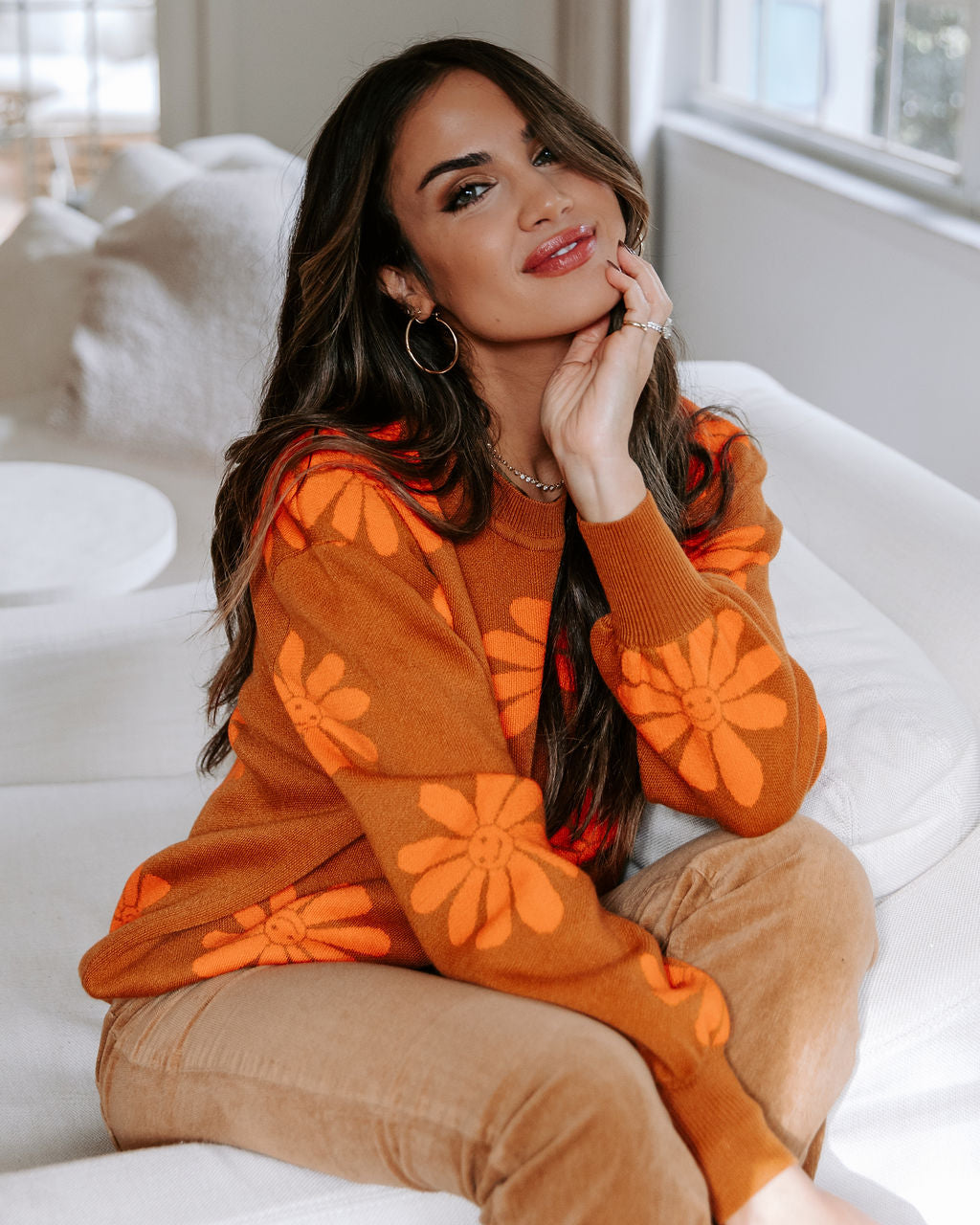 Oh Happy Daisy Pullover Sweater - Camel