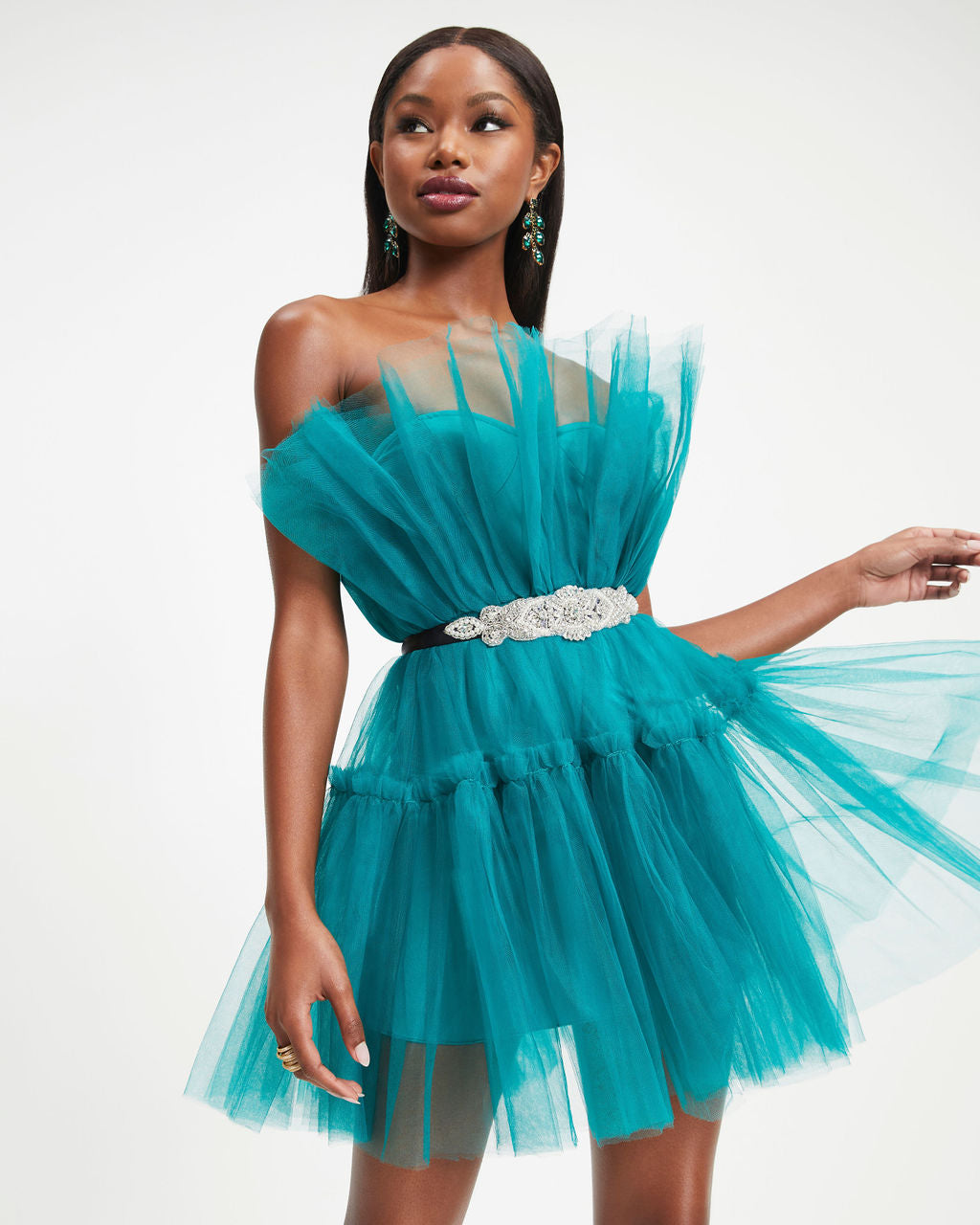 She Persisted Strapless Tulle Mini Dress - Teal