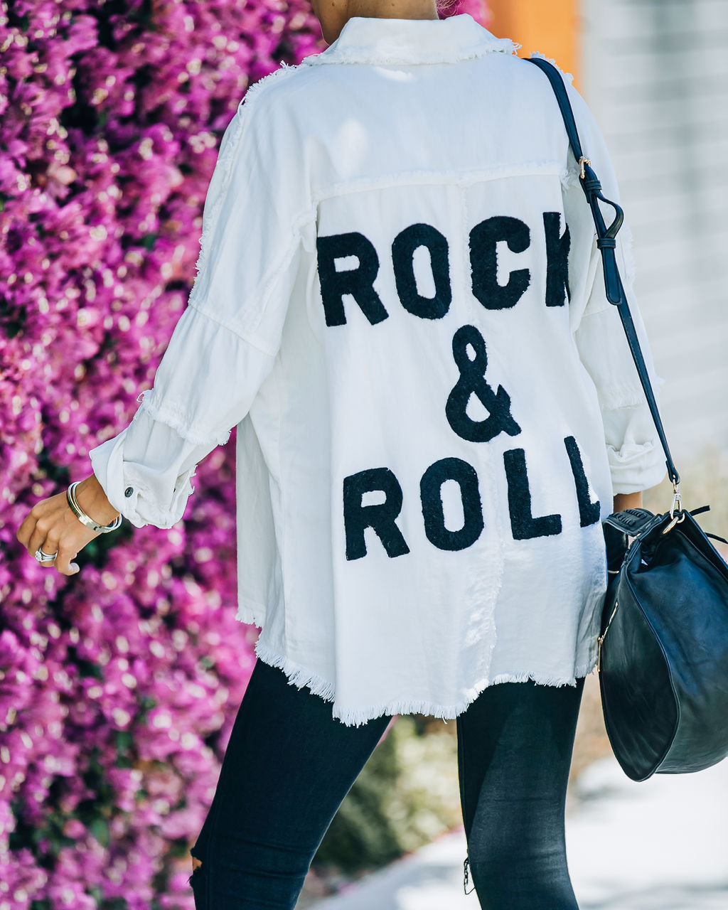 Cotton Rock & Roll Frayed Utility Jacket - White - SALE
